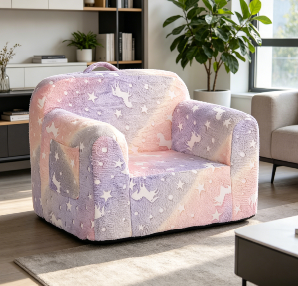 Kids Sofa Couch, Convertible Children's Couch to Lounger, Toddler Comfy Sofa with Cute Graffiti Pattern, Coloured Stars